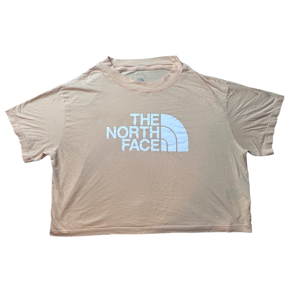 The North Face‎ T-Shirt Womens XL Peach Half Dome Graphic Logo Crop Top Cotton